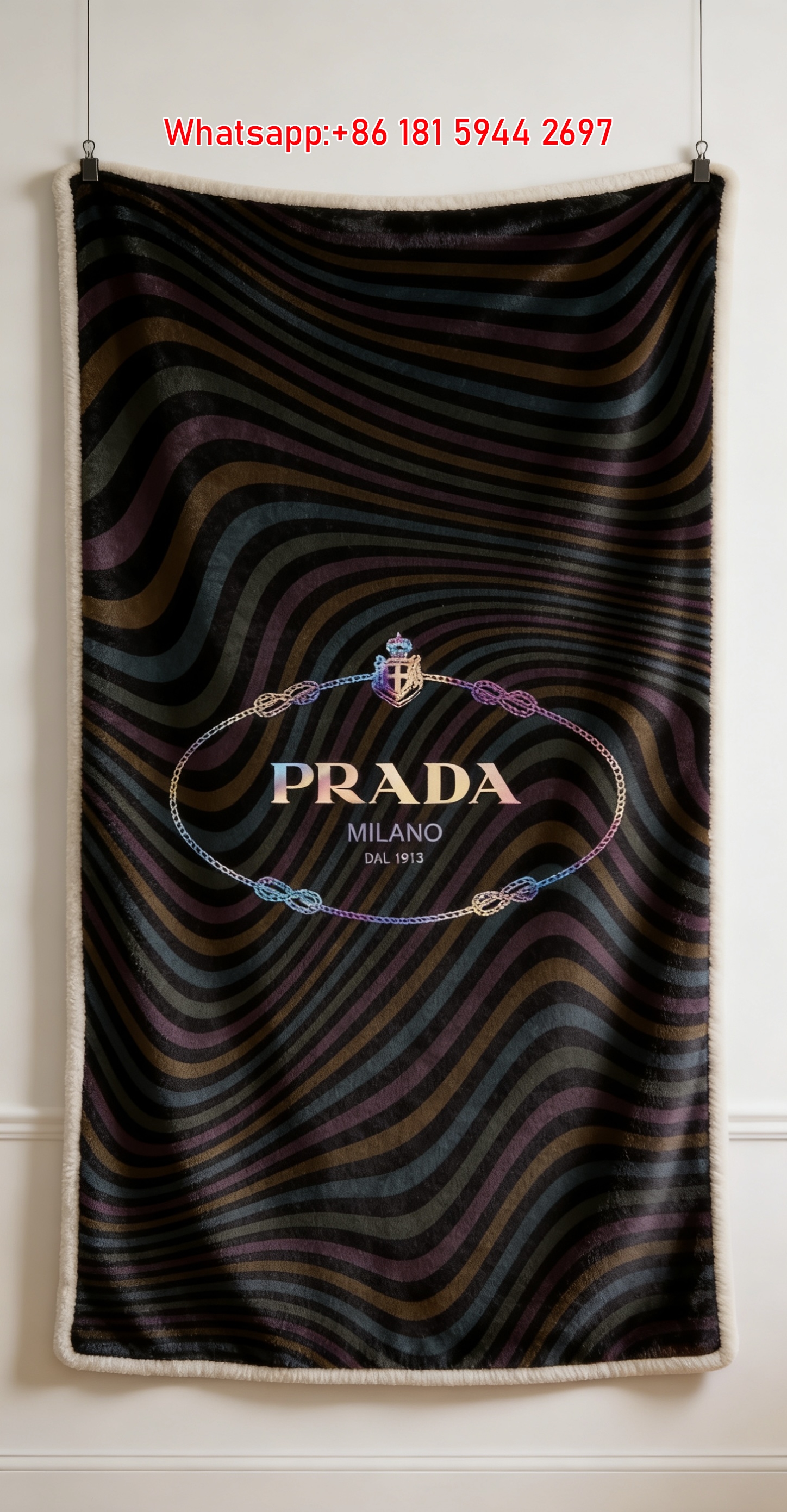 Prada Holographic Wave Print Black Background Flannel Throw Blanket IMG_2735